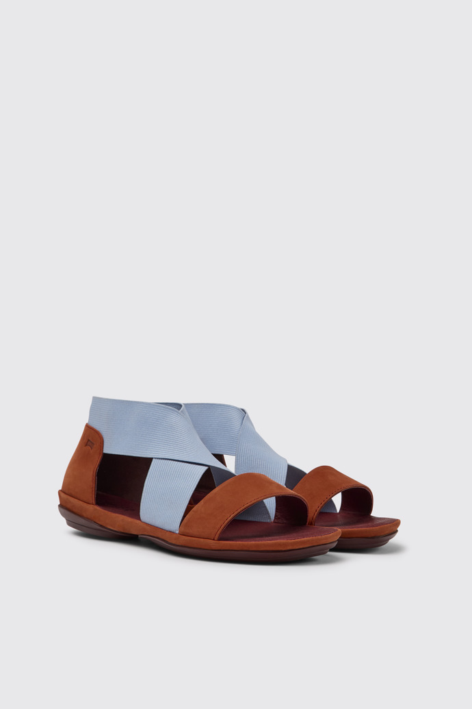 Front view of Right Red and blue nubuck sandals for women