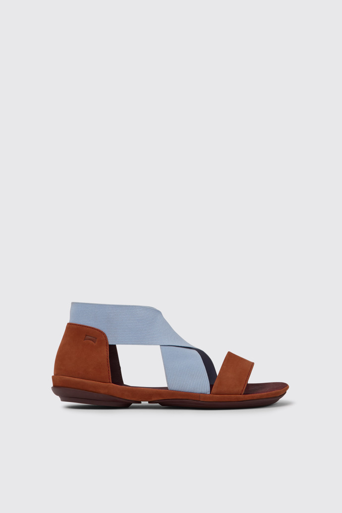 Side view of Right Red and blue nubuck sandals for women