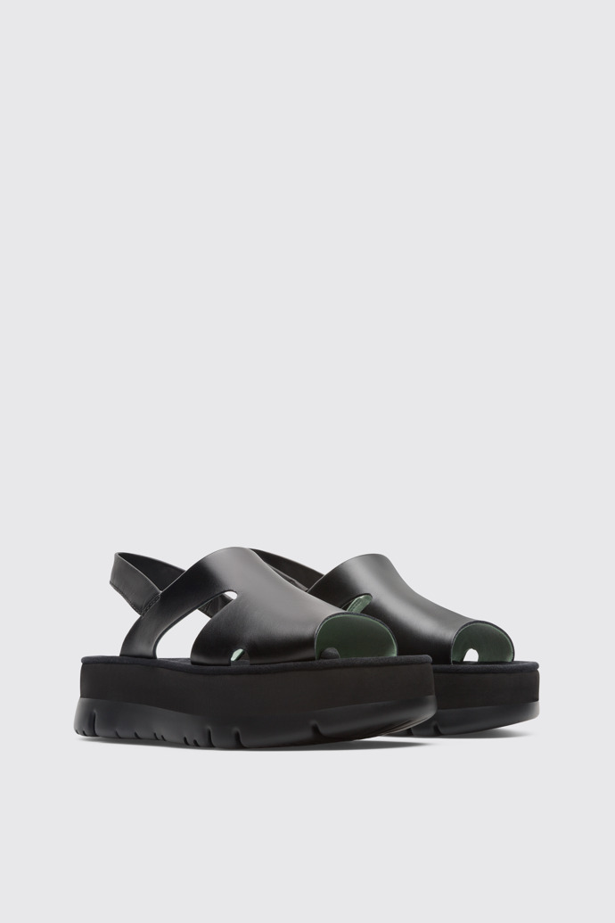 Front view of Oruga Up Black Sandals for Women