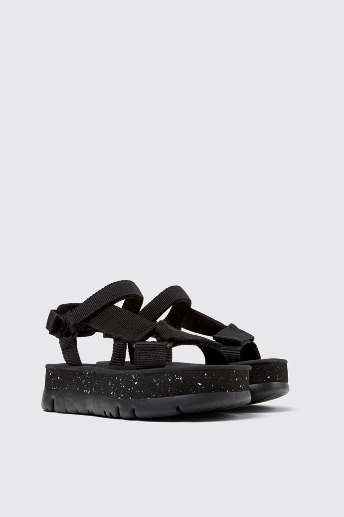 Front view of Oruga Up Black recycled PET sandals for women