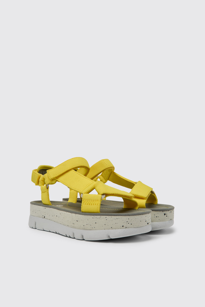 Front view of Oruga Up Yellow recycled PET sandals for women