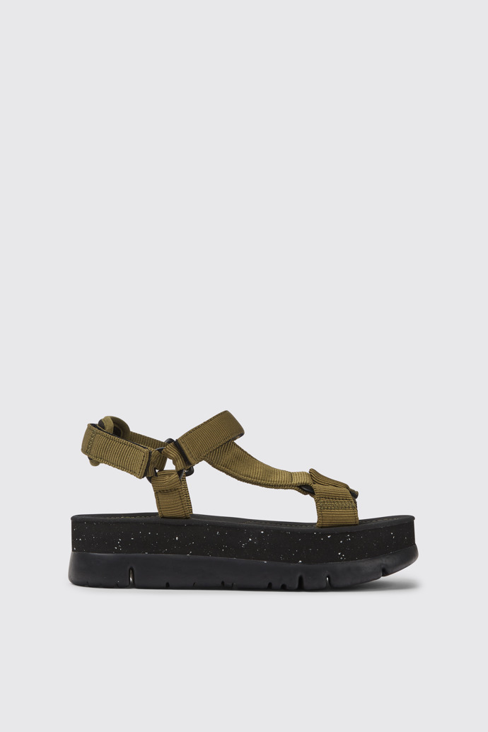 Side view of Oruga Up Green recycled PET sandals for women