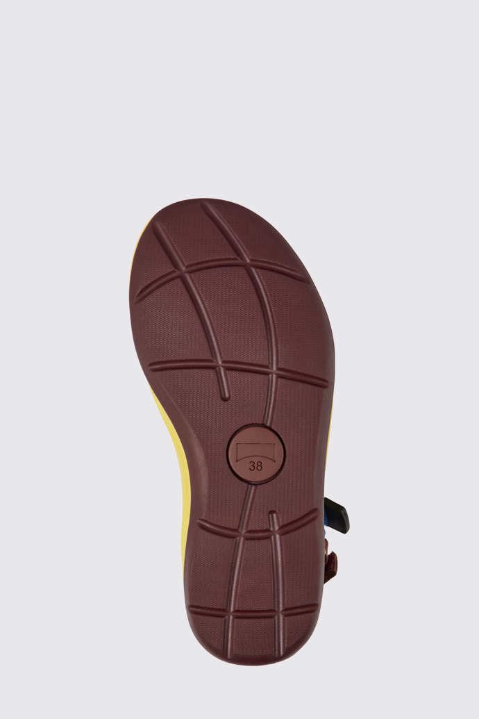 The sole of Match Yellow, blue, and burgundy sandals for women