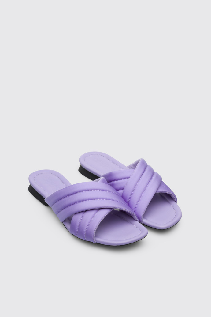 Front view of Casi Myra Violet women’s textile x-strap sandal