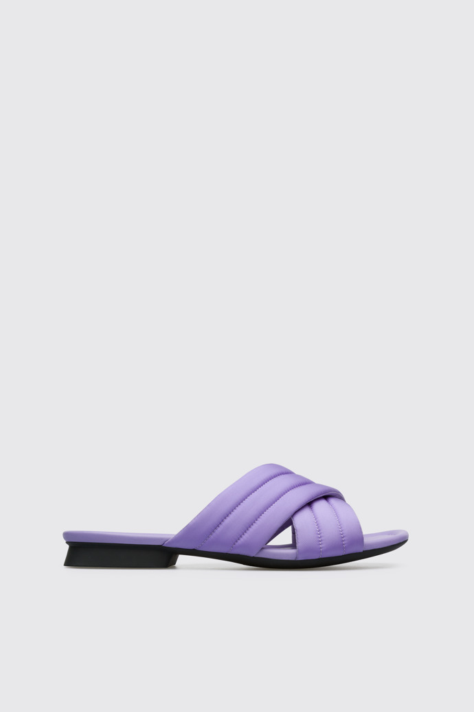 Side view of Casi Myra Violet women’s textile x-strap sandal