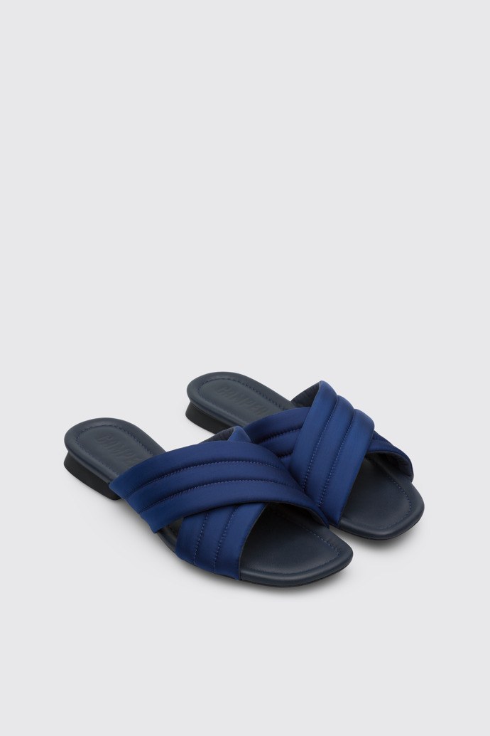 Front view of Casi Myra Women’s blue textile x-strap sandal