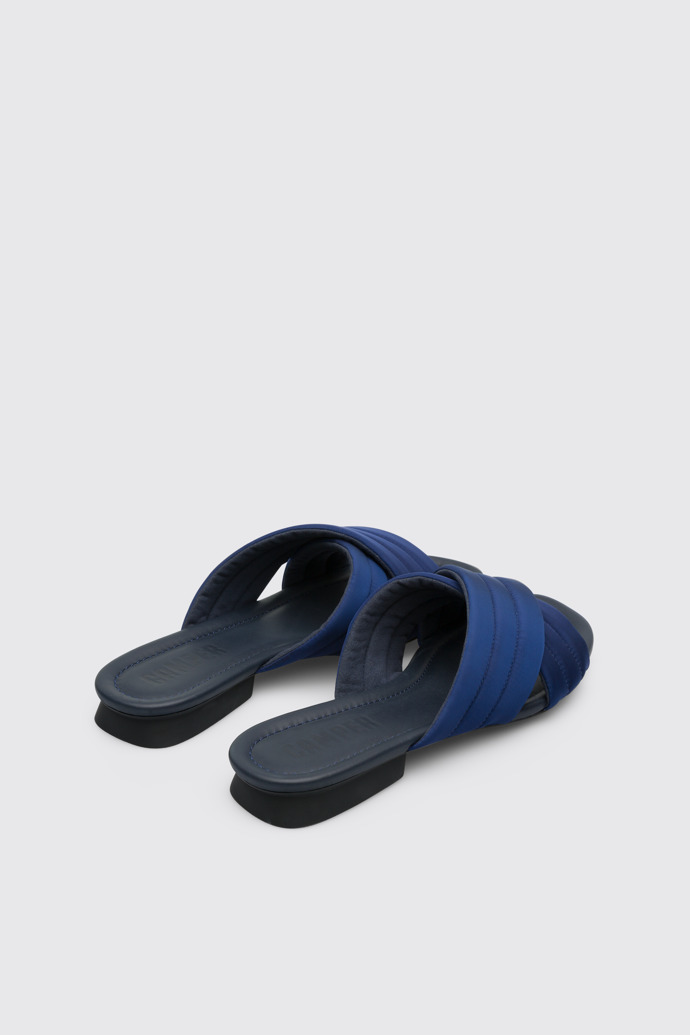 Back view of Casi Myra Women’s blue textile x-strap sandal