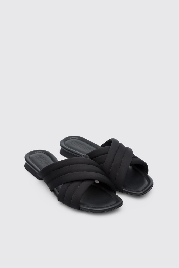 Front view of Casi Myra Black women’s textile x-strap sandal