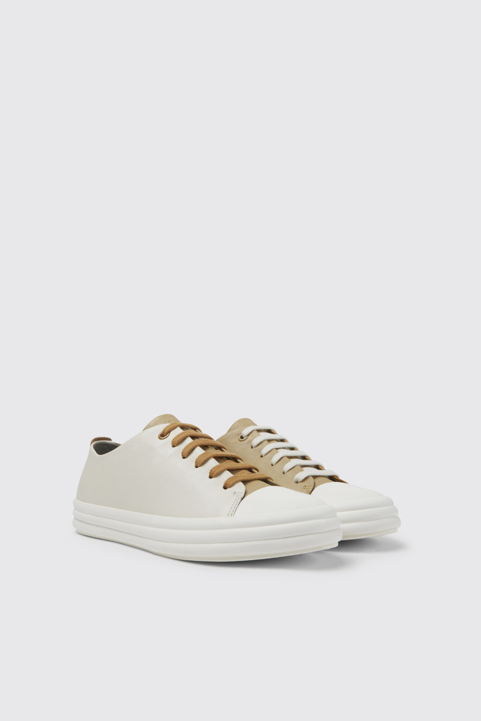 Front view of Twins Brown, beige, and white sneakers for women