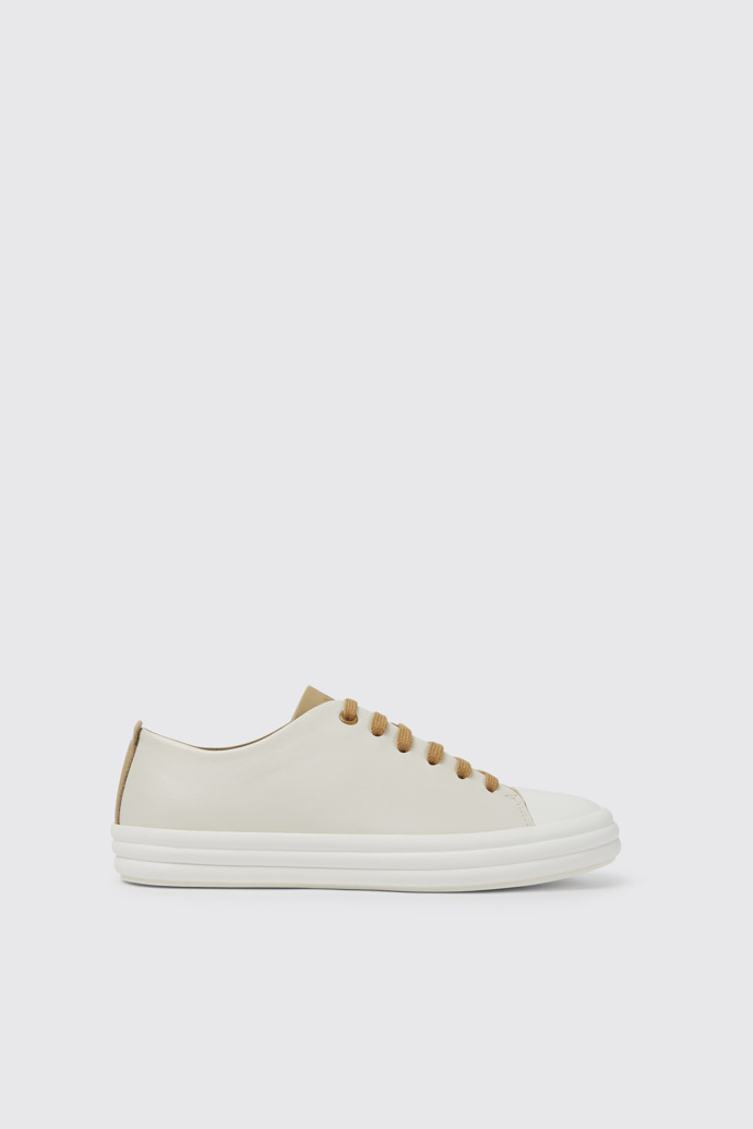 Side view of Twins Brown, beige, and white sneakers for women