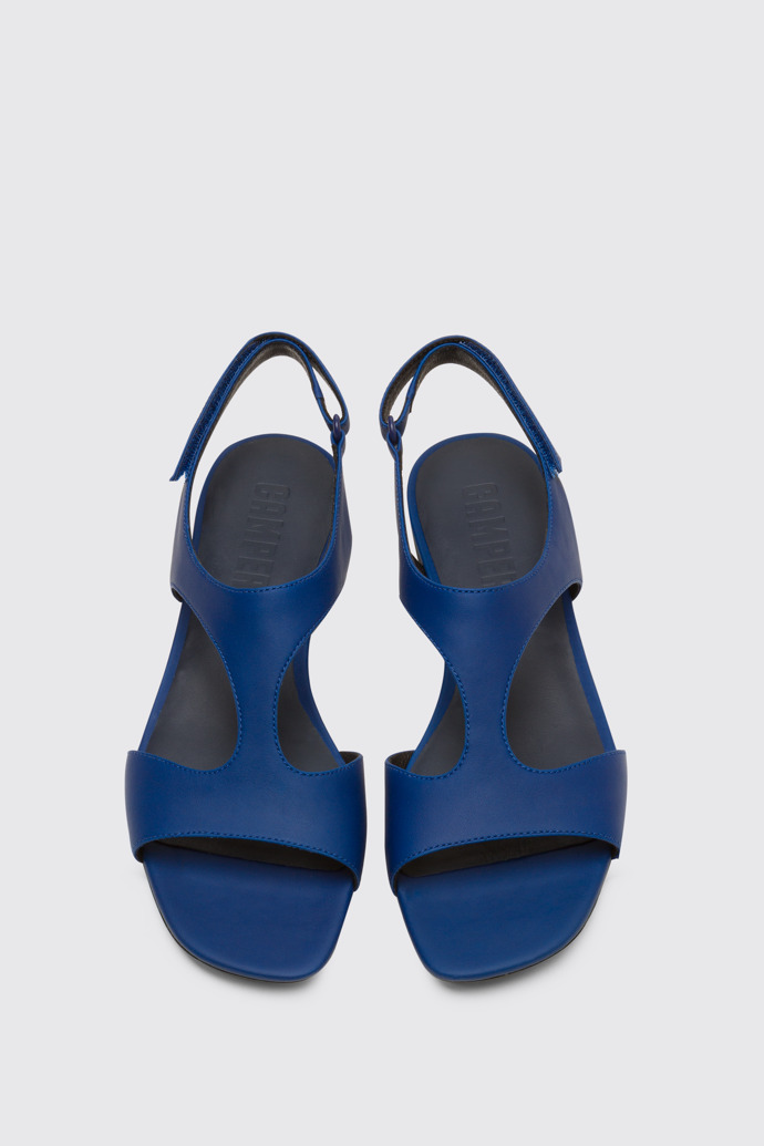 Overhead view of Casi Myra Women’s blue textile T-strap sandal