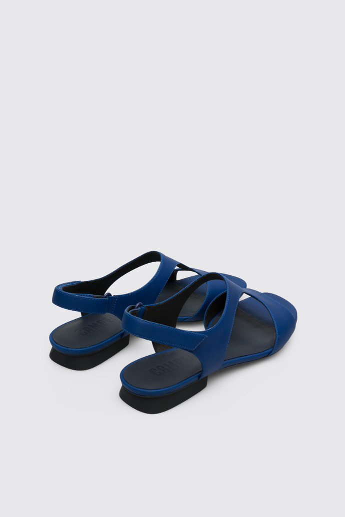 Back view of Casi Myra Women’s blue textile T-strap sandal