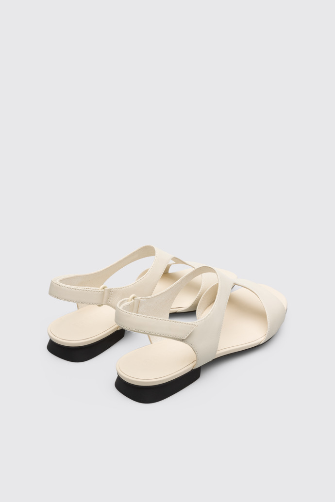Back view of Casi Myra Women’s cream textile T-strap sandal