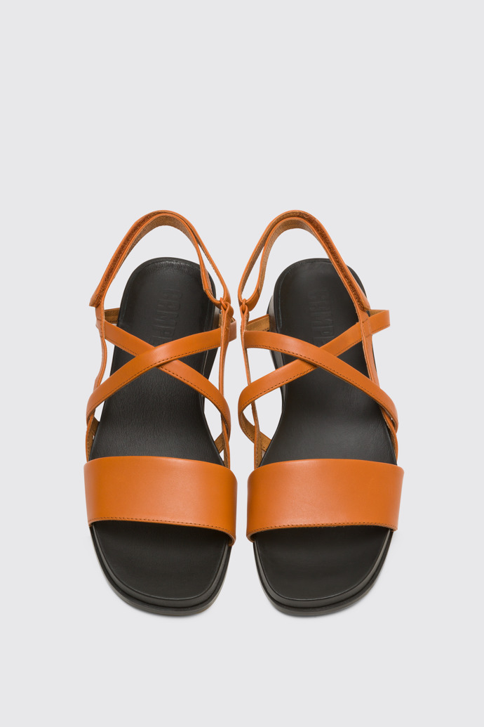 Overhead view of Atonik Women’s dark orange strappy sandal