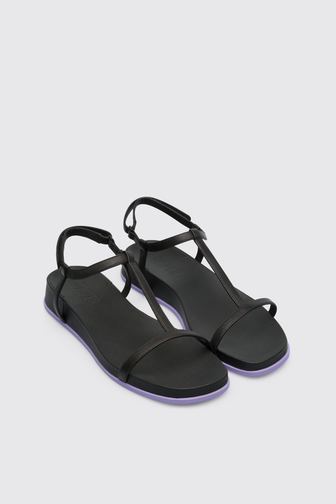 Front view of Atonik Black women’s T-strap sandal