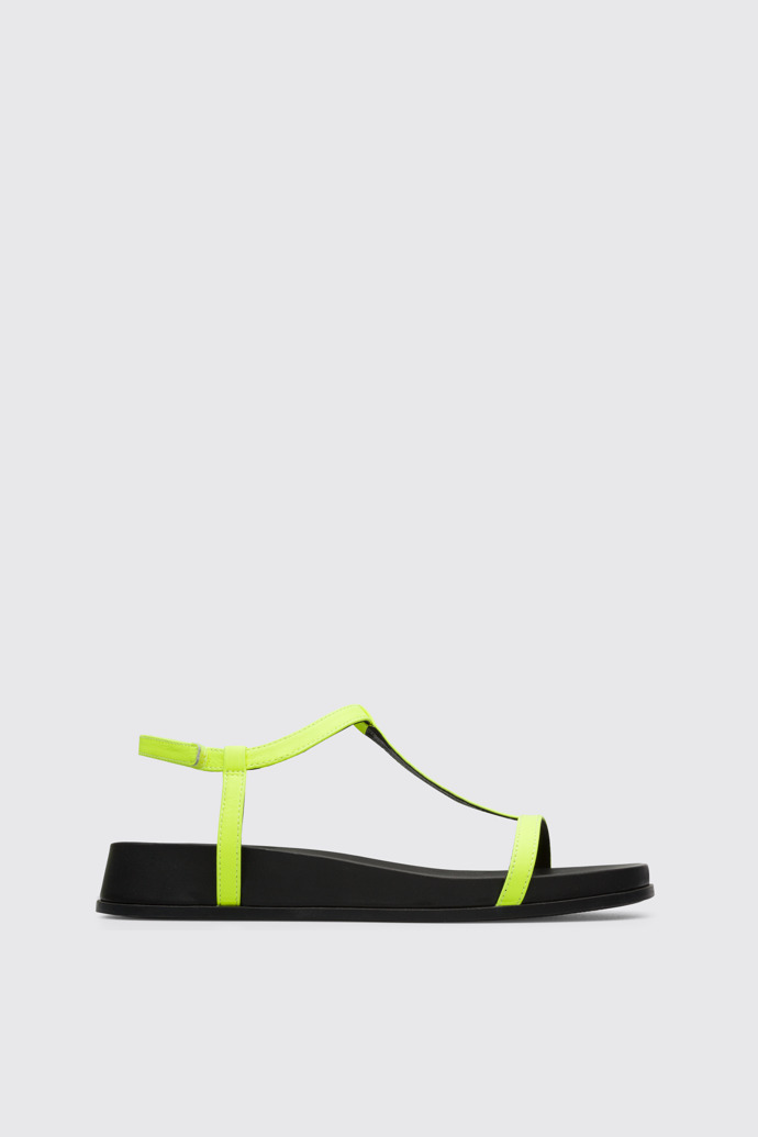 Side view of Atonik Women’s neon yellow T-strap sandal
