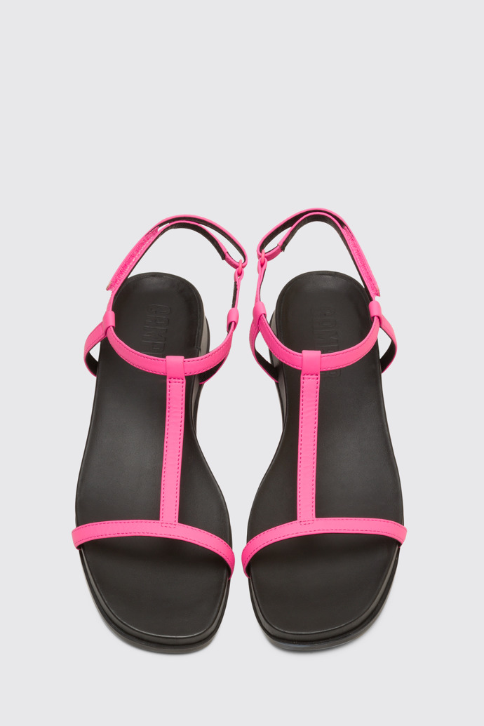 Overhead view of Atonik Women’s pink T-strap sandal