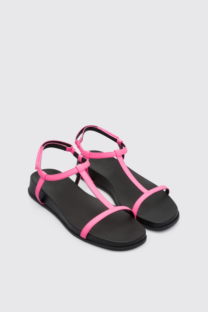 Front view of Atonik Women’s pink T-strap sandal