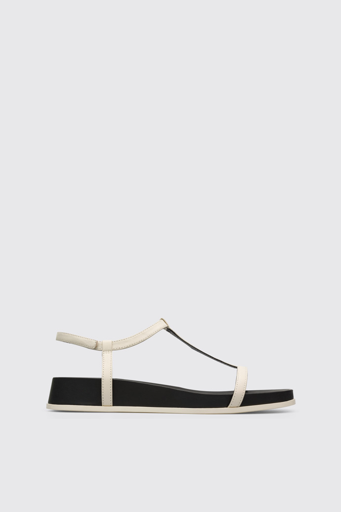 Side view of Atonik Women’s cream T-strap sandal
