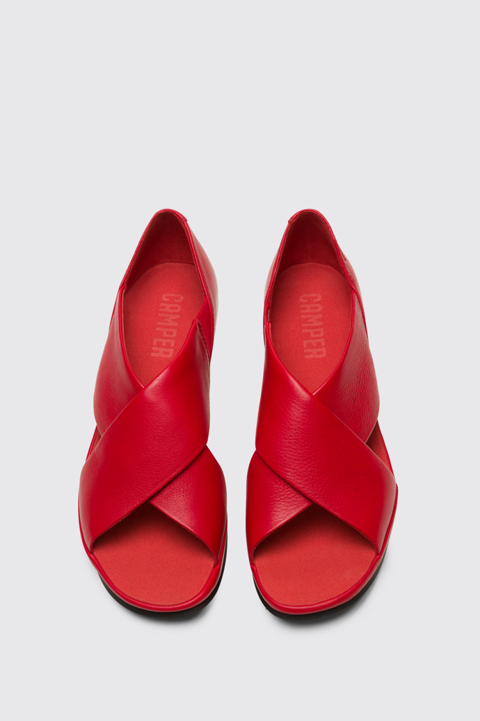 Overhead view of Alright Red women’s x-strap sandal