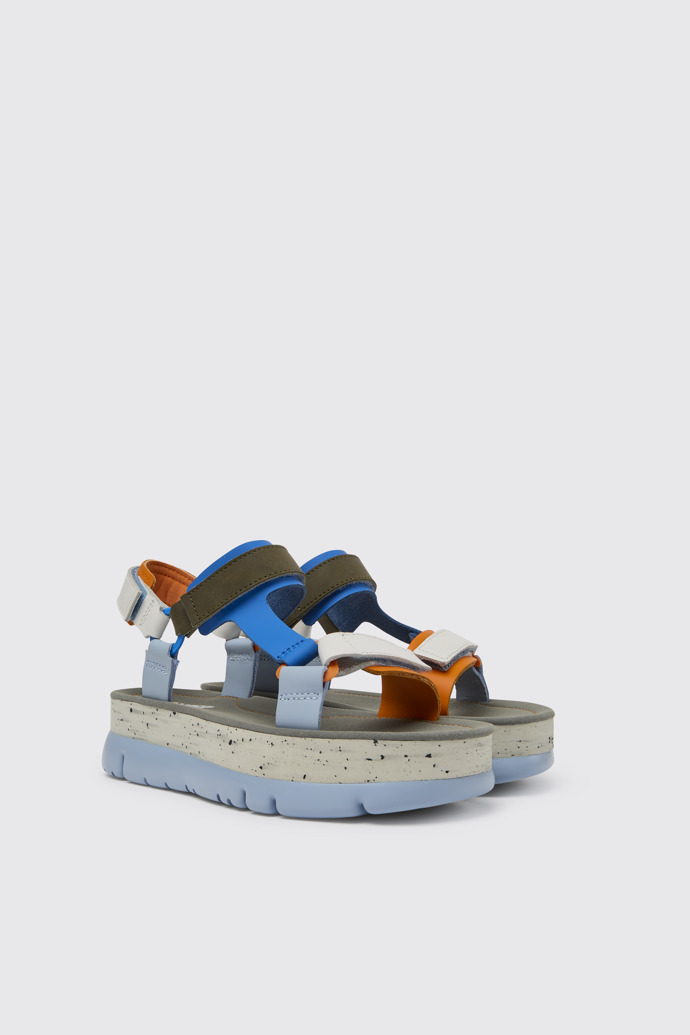Oruga Up Sandales en cuir bleu, orange et blanc pour femme