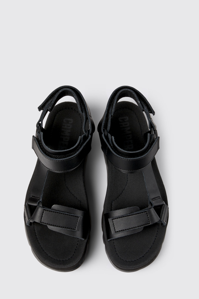 Overhead view of Oruga Up Black leather sandals for women