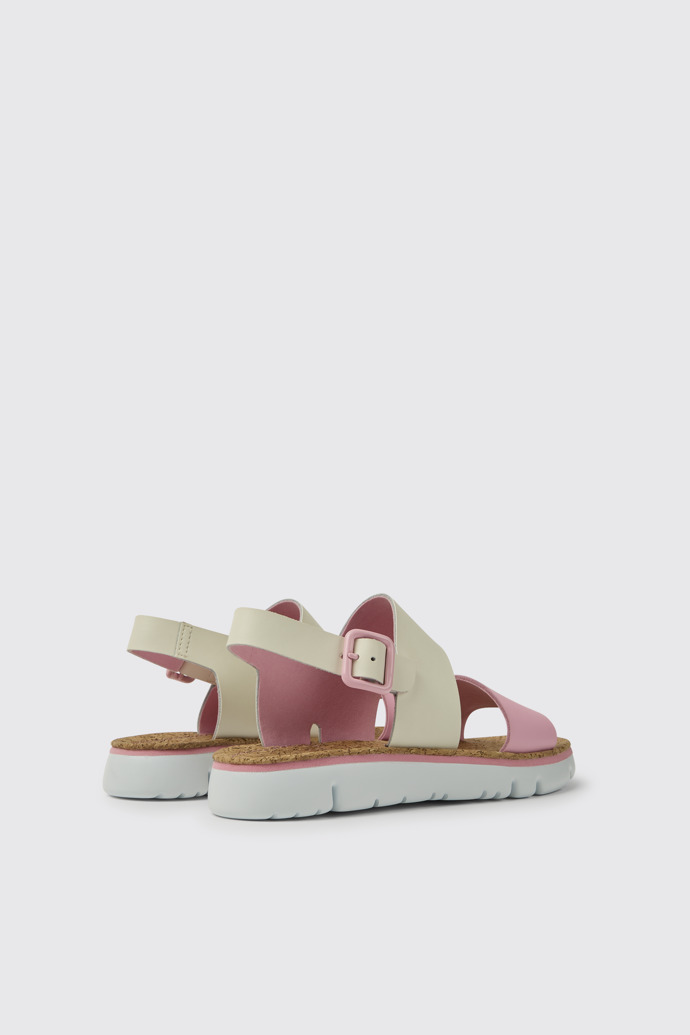 Back view of Oruga White and pink leather sandals for women