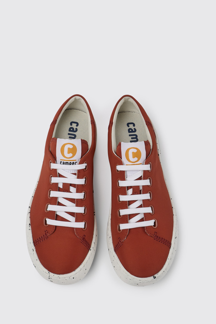 Overhead view of Peu Touring Red recycled PET sneakers for women