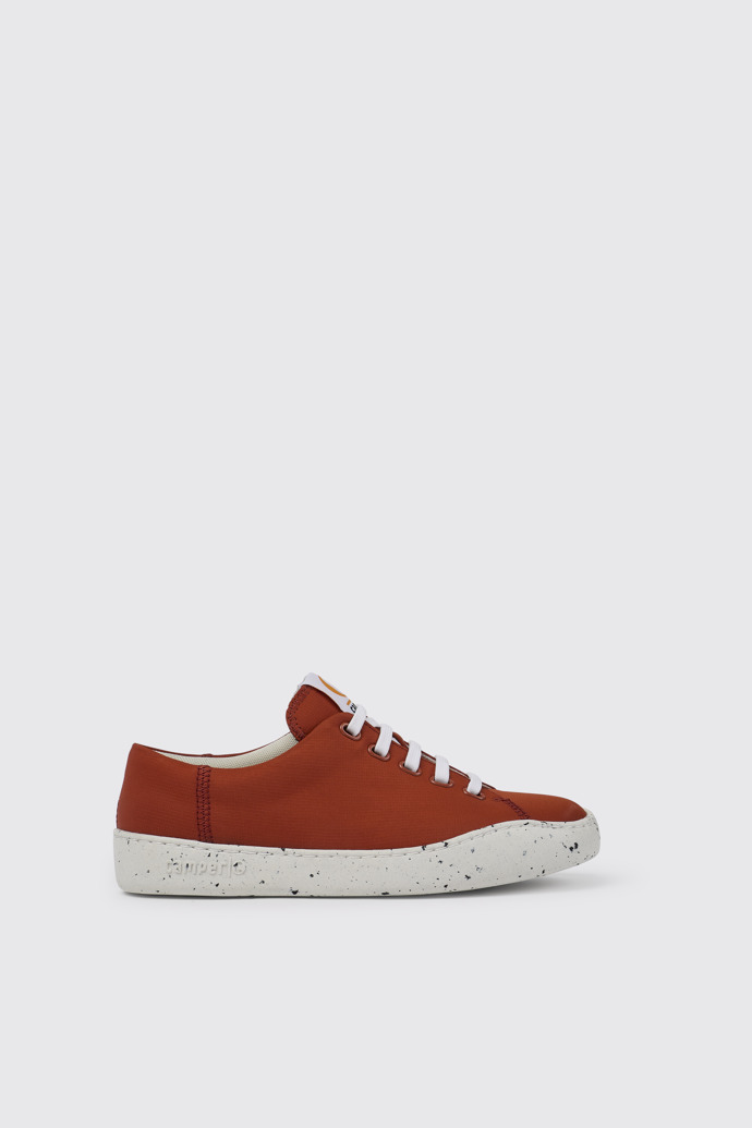 Side view of Peu Touring Red recycled PET sneakers for women