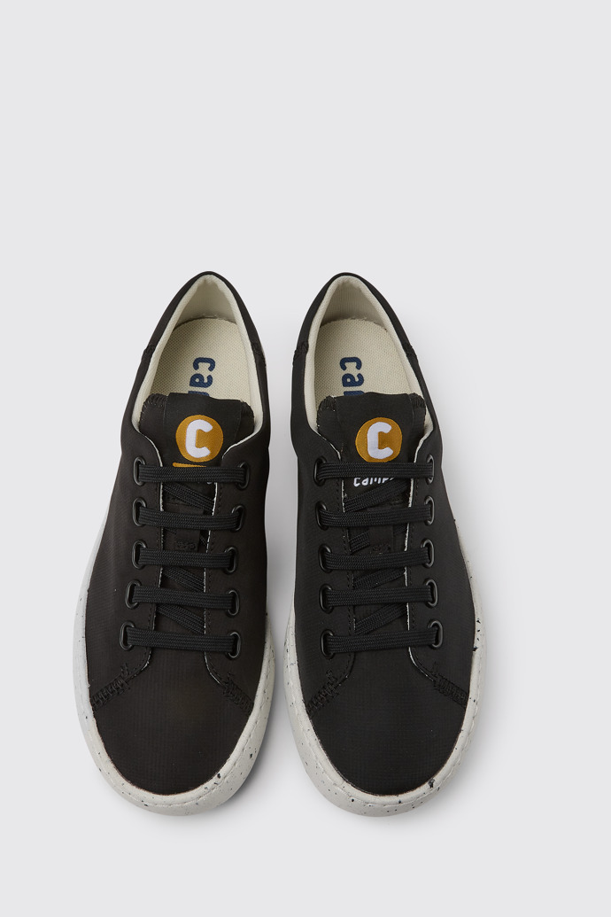 Overhead view of Peu Touring Black recycled PET sneakers for women
