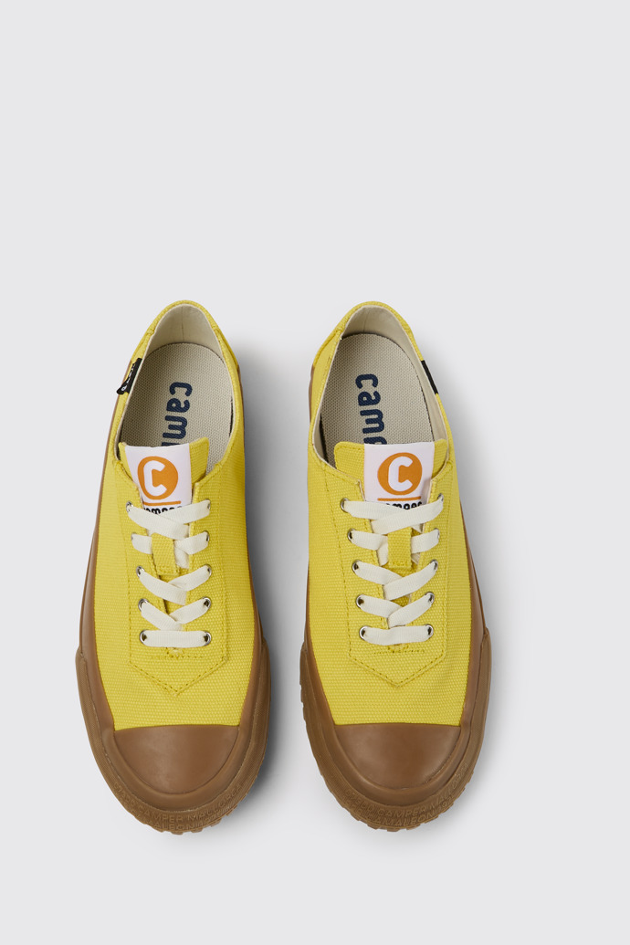 Overhead view of Camaleon Yellow recycled cotton sneakers for women