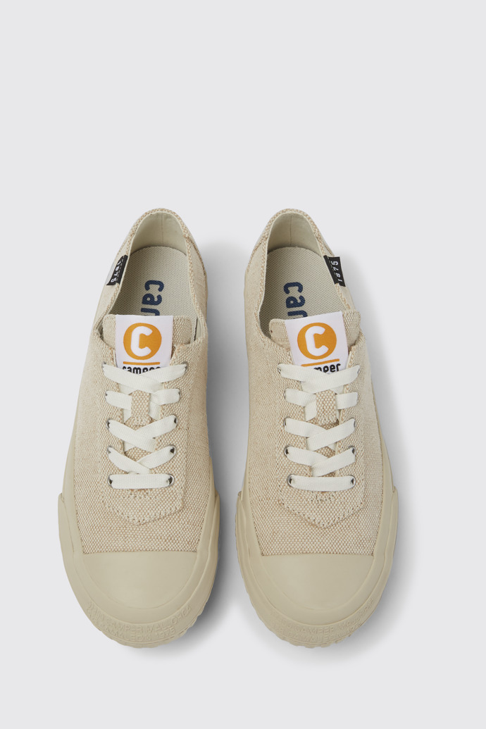 Overhead view of Camaleon Beige recycled hemp and cotton sneakers for women
