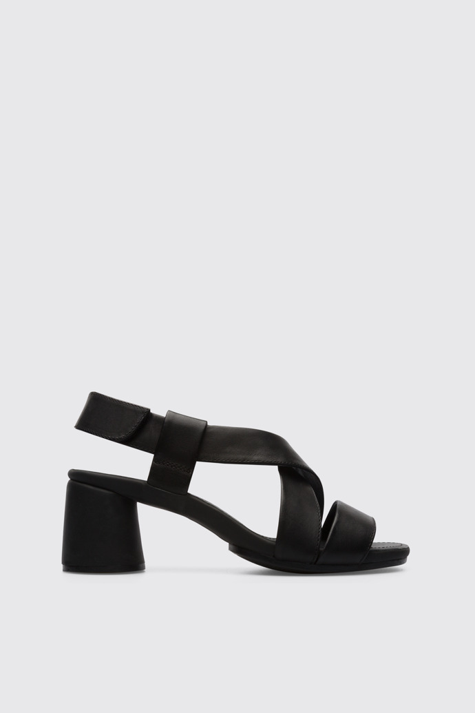 Side view of Upright Black sandal for women