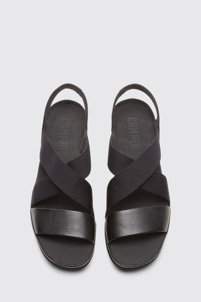 Overhead view of Alright Black leather women’s sandal