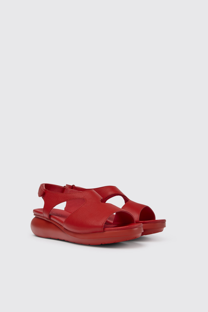 Front view of Balloon Red leather sandals for women