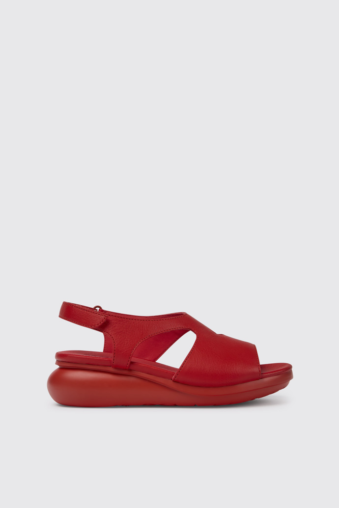 Side view of Balloon Red leather sandals for women
