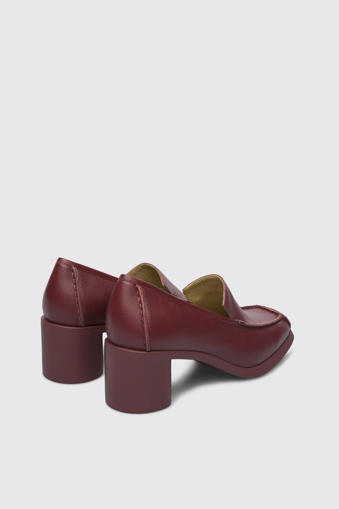 Back view of Meda Burgundy moccasin with heel for women