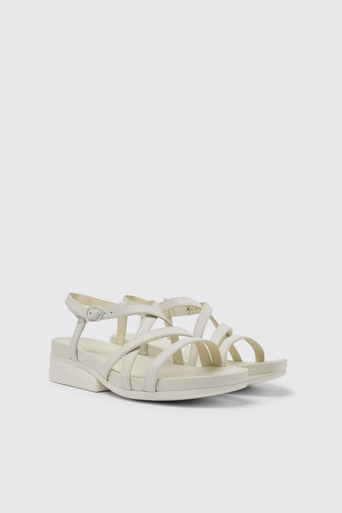 Front view of Minikaah White leather sandals for women