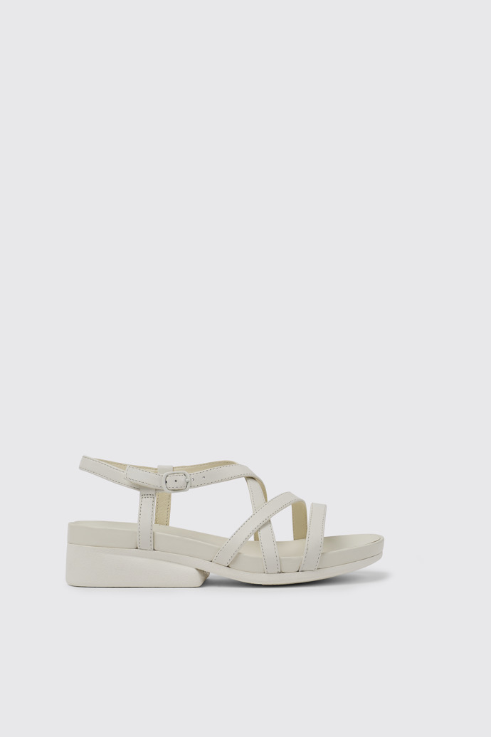 Side view of Minikaah White leather sandals for women
