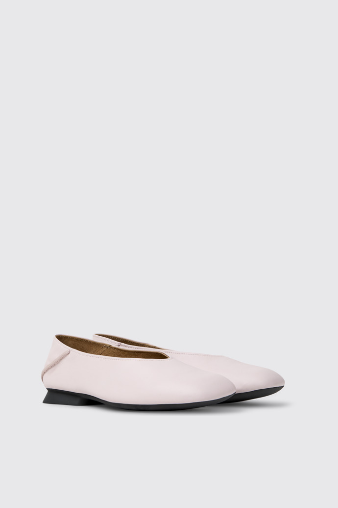Front view of Casi Myra Pink Leather Ballerinas for Women.
