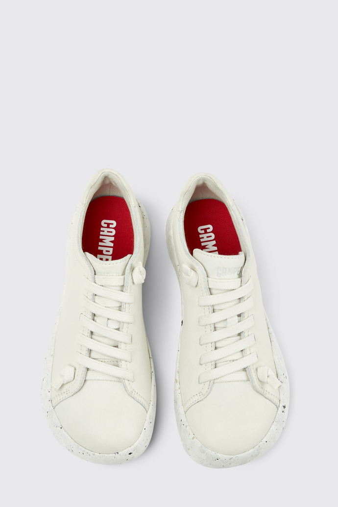 Overhead view of Peu Stadium White non-dyed leather sneakers for women