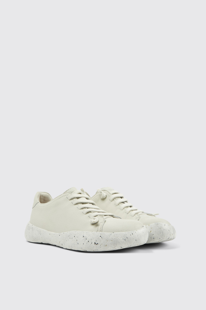 Front view of Peu Stadium White non-dyed leather sneakers for women
