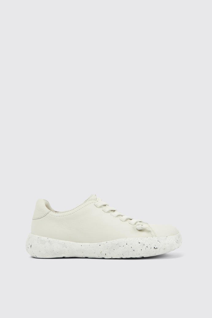Side view of Peu Stadium White non-dyed leather sneakers for women