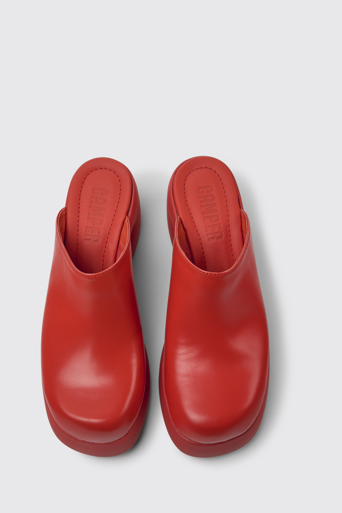 Overhead view of Kaah Red leather clogs for women