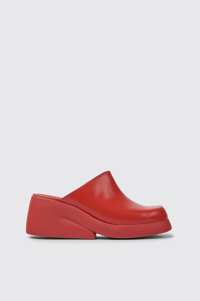 Side view of Kaah Red leather clogs for women