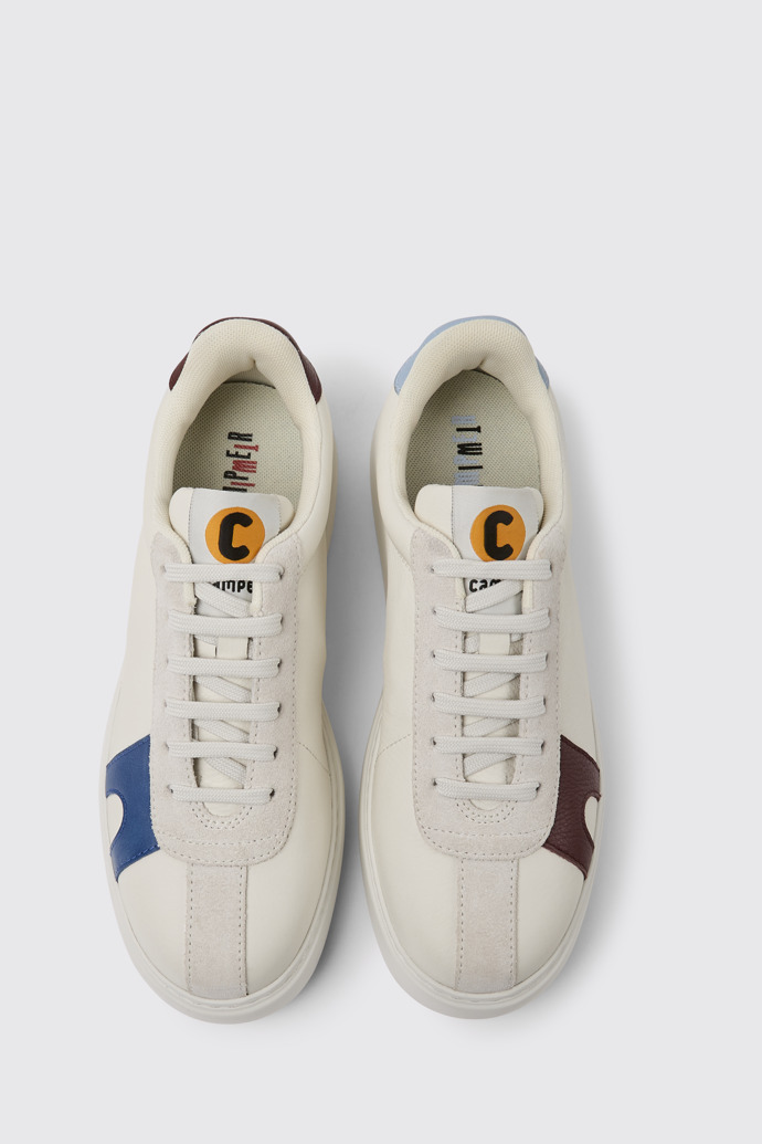 Overhead view of Twins White leather and suede women's sneakers