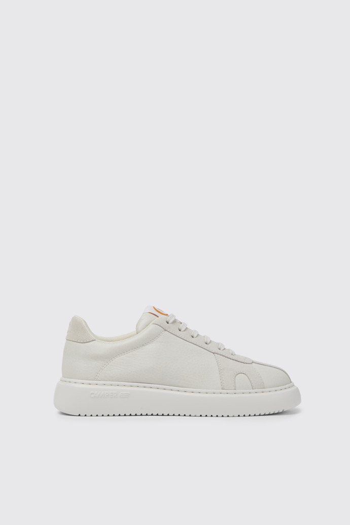 Side view of Runner K21 White non-dyed leather sneakers for women