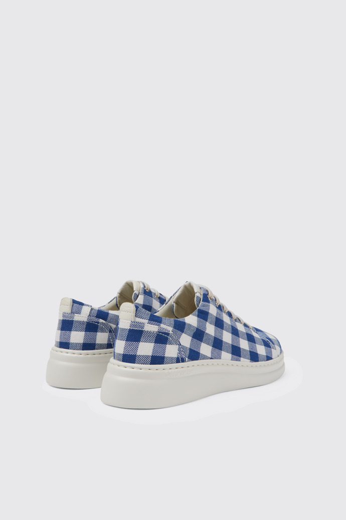 Back view of Runner Up Blue and white recycled cotton sneakers for women