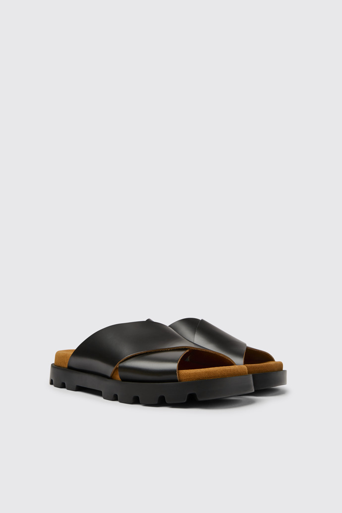 Front view of Brutus Sandal Black leather sandals for women