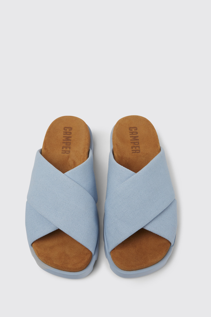 Overhead view of Brutus Sandal Light blue recycled cotton sandals for women